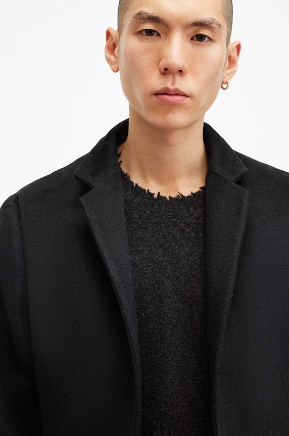 AllSaints płaszcz z domieszką wełny HARGROVE COAT M038OB czarny AW24