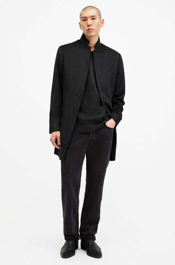 AllSaints płaszcz z domieszką wełny HARGROVE COAT M038OB czarny
