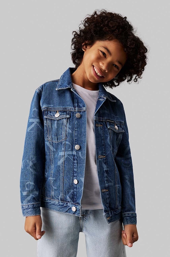 Detská rifľová bunda Calvin Klein Jeans bez kapucne modrá IB0IB02167.9BYH