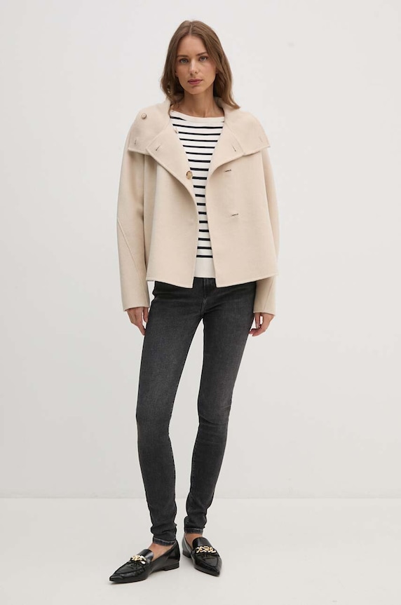 Vlněná bunda Tommy Hilfiger WW0WW42138 béžová AW24
