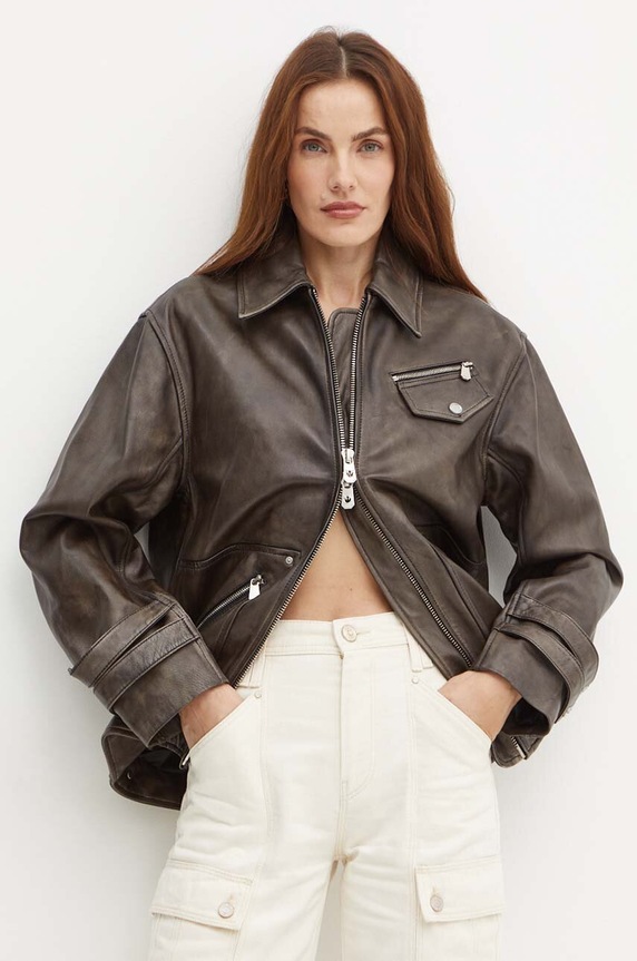 Pinko giacca in pelle marrone 104048.A23U