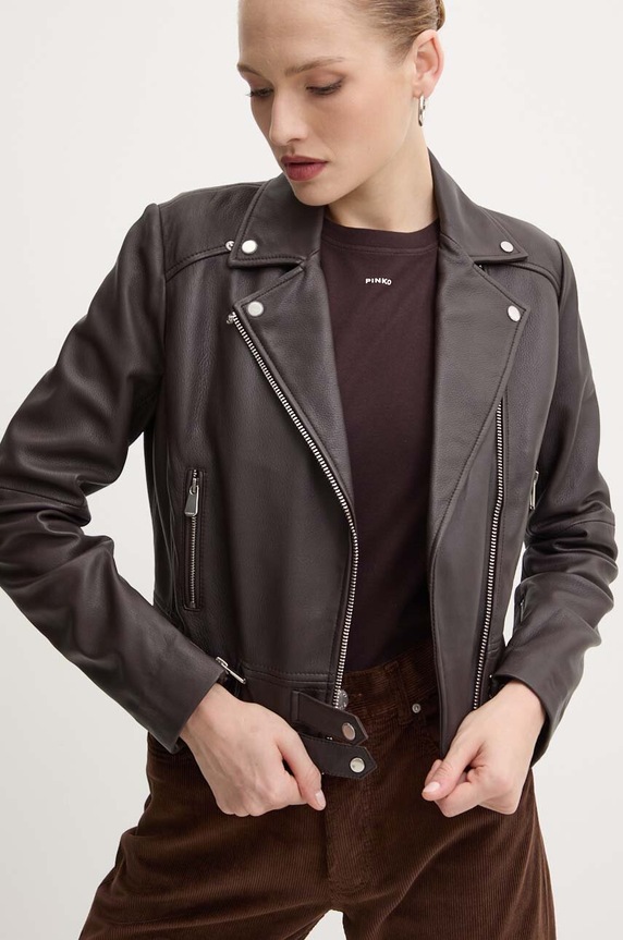 Δερμάτινo jacket Pinko καφέ 103901.Y6WL