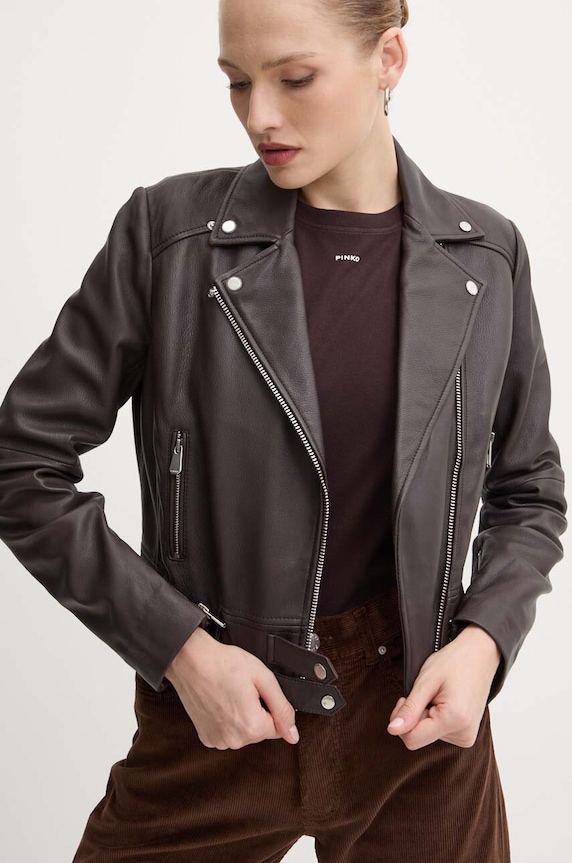 Δερμάτινo jacket Pinko καφέ 103901.Y6WL