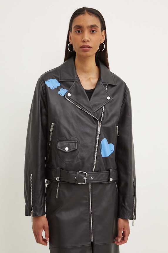 Kožna Rokerica Moschino Jeans crna 3710.8216