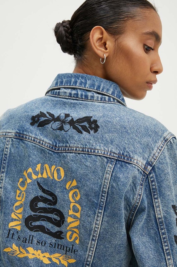 Moschino Jeans kurtka jeansowa bez kaptura niebieski 0501.8221