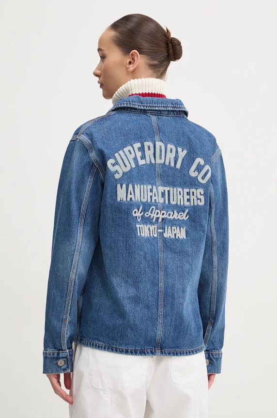 Odzież Superdry kurtka jeansowa W5011809A.7NJ niebieski