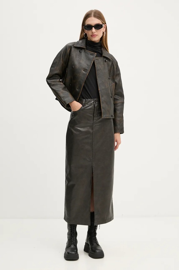 Kožna jakna The Kooples FCUI29010K smeđa AW24