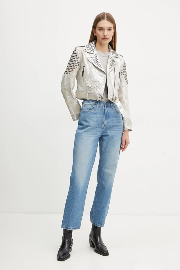 Jakna od brušene kože The Kooples FCUI29011K srebrna AW24