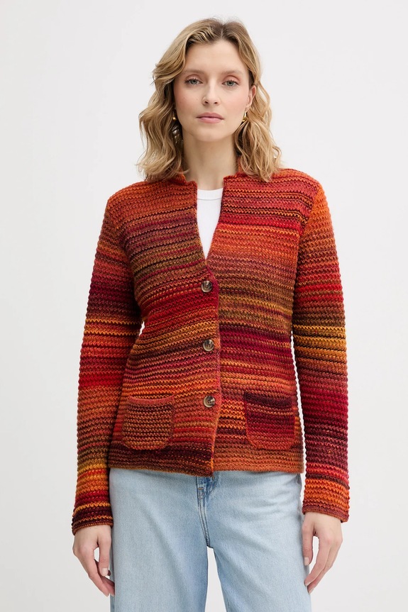 United Colors of Benetton cardigan din amestec de lână cu modele portocaliu 105CD6880