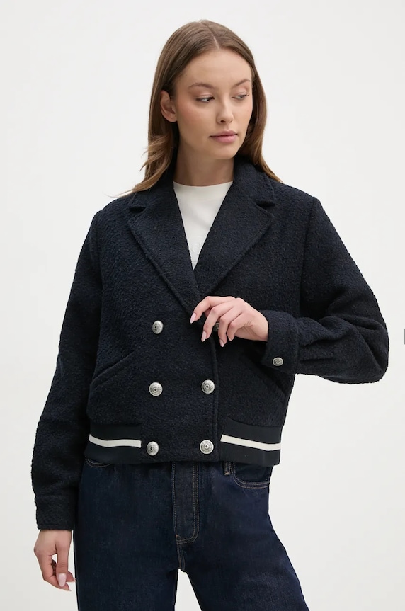 Bunda s příměsí vlny Pepe Jeans BIMBA bez kapuce námořnická modř PL402475