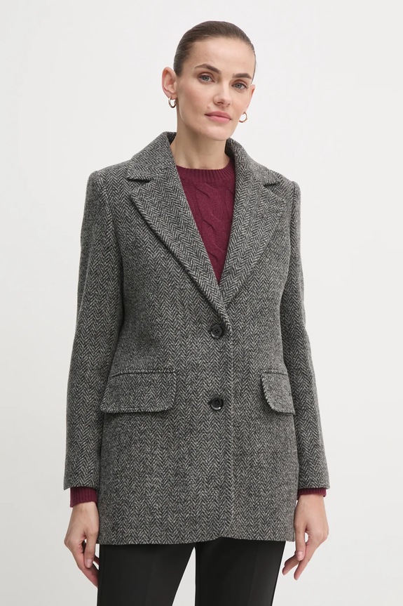 Vlnený kabát Barbour Paulette Mensy Jacket bez kapucne sivá LTA0122