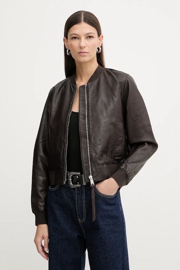 AllSaints kurtka skórzana ORTEN BOMBER JACKET brązowy W072LB