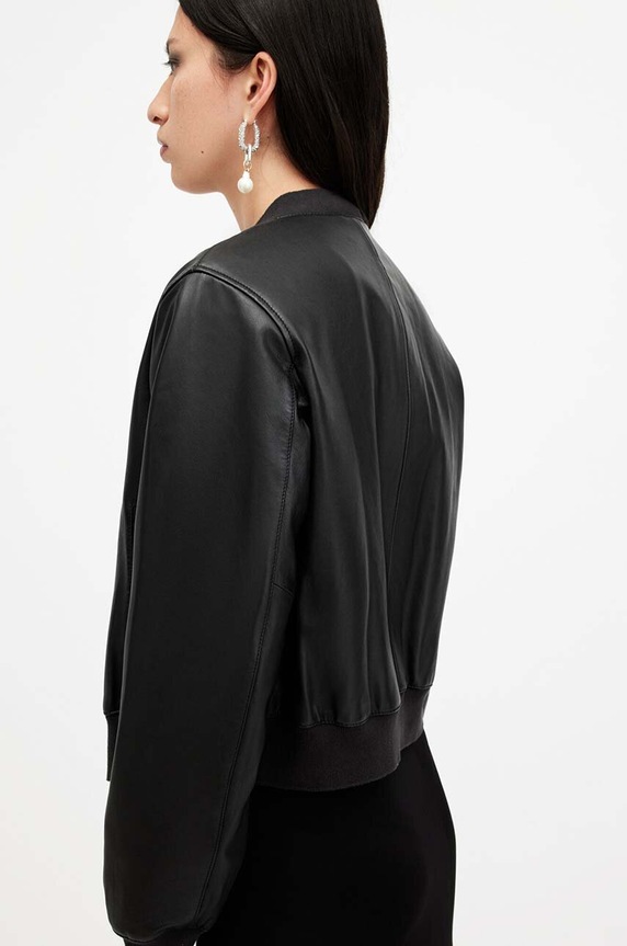 Кожено яке AllSaints ORTEN BOMBER JACKET черен W072LB