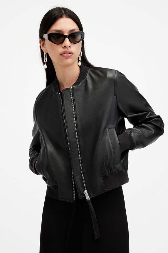 Кожено яке AllSaints ORTEN BOMBER JACKET W072LB черен