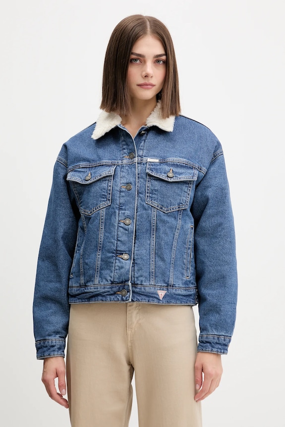 Rifľová bunda Guess Jeans bez kapucne modrá W4BN64.D5CC3