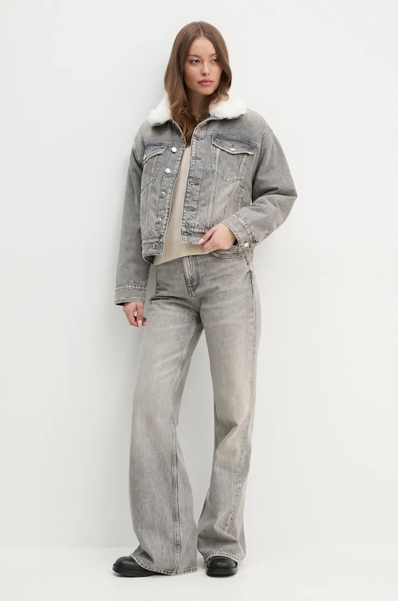 Sisley geacă din denim 2YRZLN04Y gri AW24