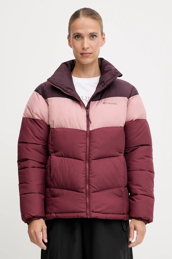 Bunda Columbia Puffect Colorblock s podšívkou burgundské 2088481