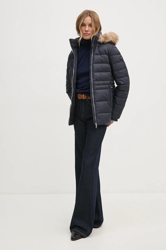 Péřová bunda Tommy Hilfiger s podšívkou námořnická modř WW0WW42741
