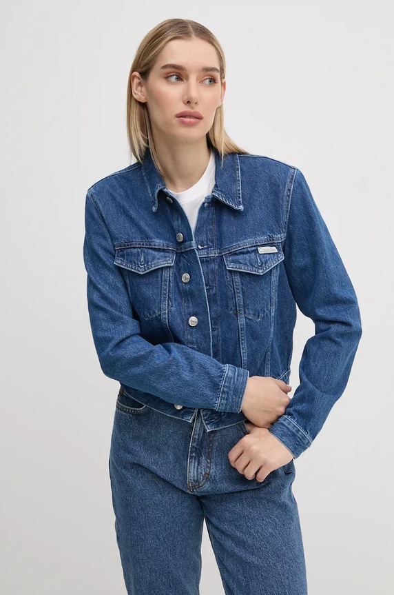 Calvin Klein Jeans geacă din denim necaptusit bleumarin J20J224043