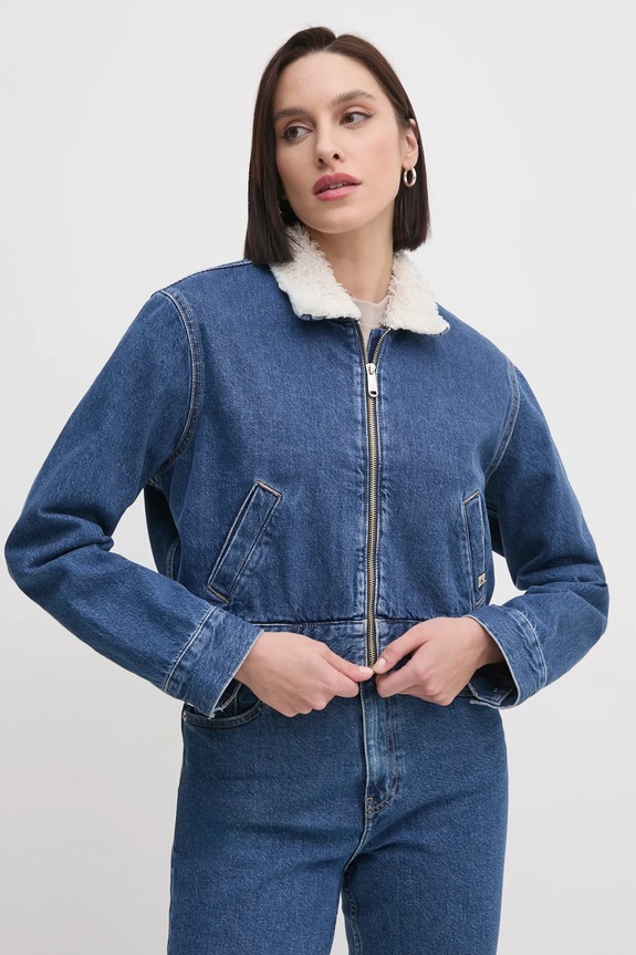Rifľová bunda Calvin Klein Jeans tmavomodrá J20J224906