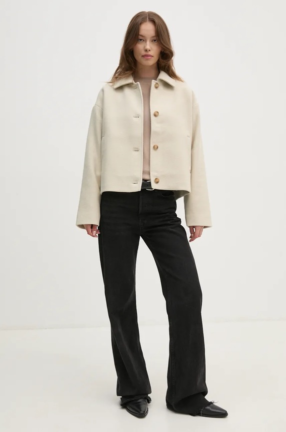 Calvin Klein Jeans płaszcz wełniany J20J224128 beżowy AW24