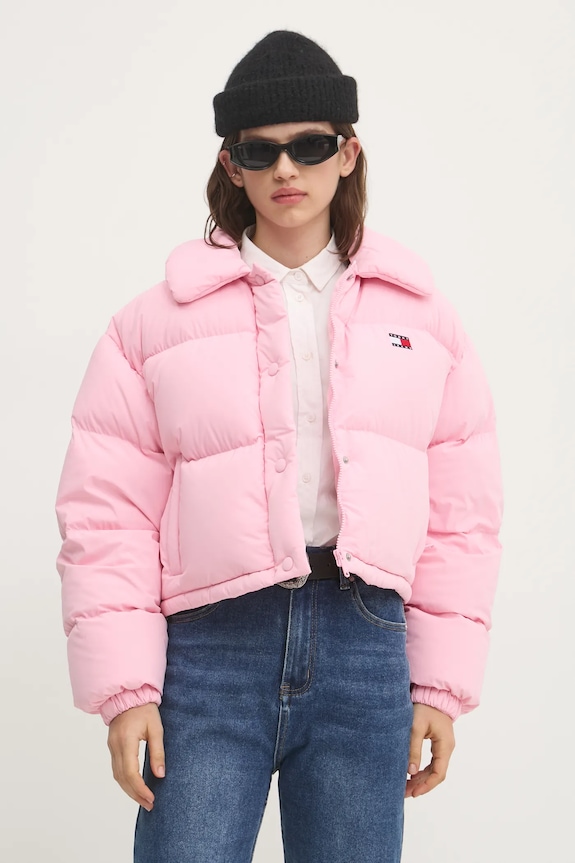 Péřová bunda Tommy Jeans s podšívkou růžová DW0DW20390