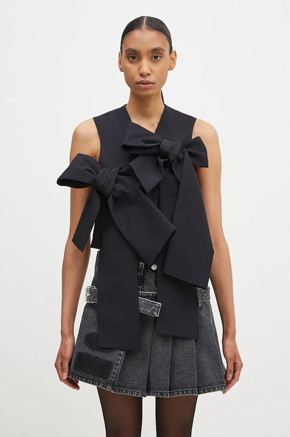 AMBUSH vesta de lana Ribbon Vest cu captuseala bleumarin BWEX002F24FAB0014600