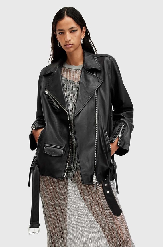 Kožená bunda AllSaints BILLIE usňová koža čierna W091LB