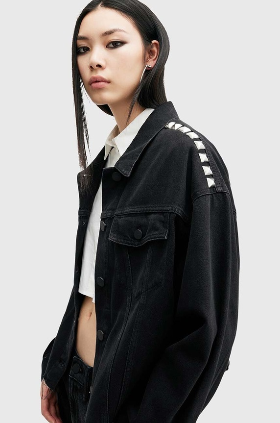 Džínová bunda AllSaints PIPER STUD SHACKET W112PB černá AW24