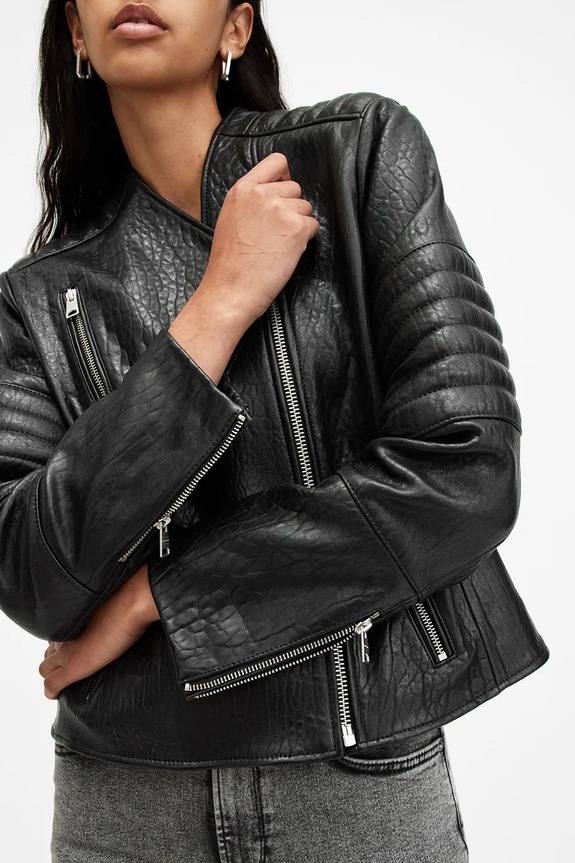 AllSaints bőrdzseki CAWLEY W027LA fekete AW24