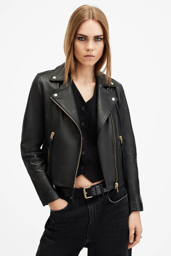 Kožená bunda AllSaints DALBY W086LB černá