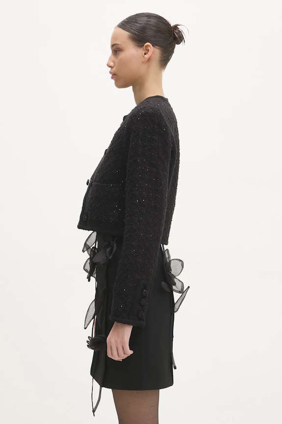 Rotate kurtka z domieszką wełny Boucle Crop 113086100 czarny AW24