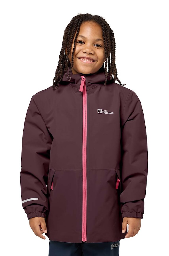 Detská lyžiarska bunda Jack Wolfskin zateplené burgundské 1607982.92.152