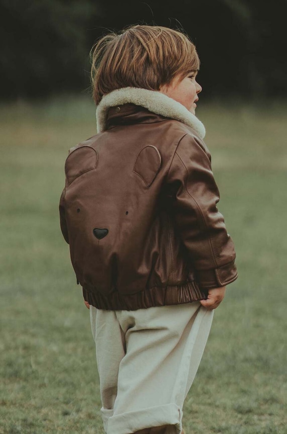Donsje jachetă bomber din piele pentru copii Yuki Leather Jacket Bear cu captuseala maro 4058502.