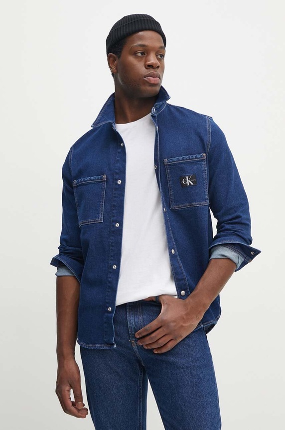 Calvin Klein Jeans kurtka jeansowa bez kaptura granatowy J30J325893