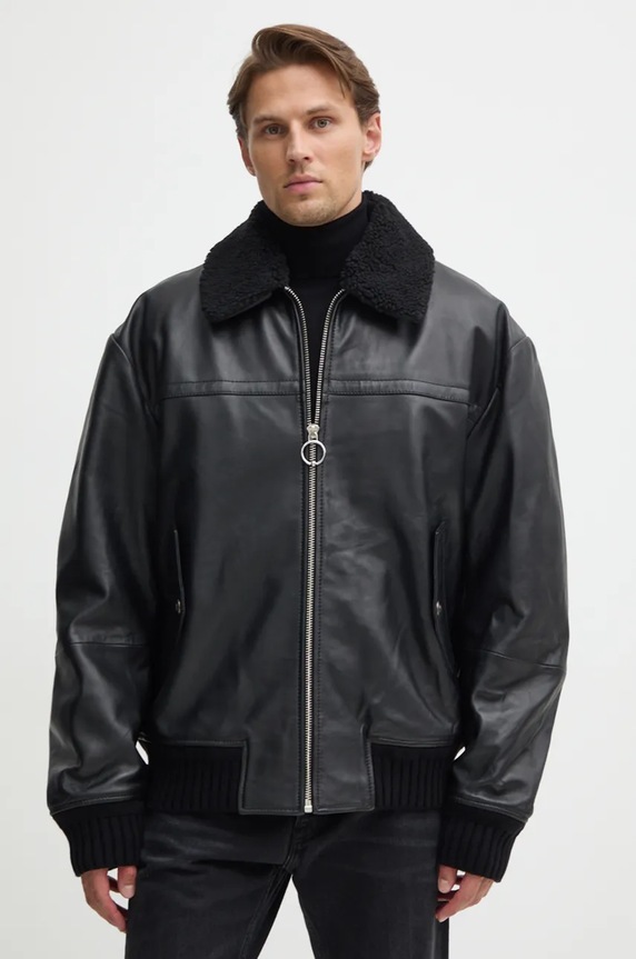 Versace Jeans Couture geaca de piele 77GAVP01.CPPS3 negru AW24