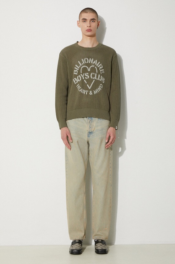 Bavlnený sveter Billionaire Boys Club Heart & Mind Stencil Logo Jumper B24224 zelená AW24