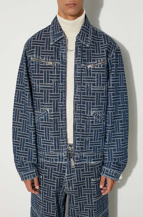 Джинсова куртка Kenzo Trucker Denim Jacket Weave без капюшона темно-синій FE65DV3106J2.DD