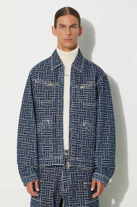 Джинсова куртка Kenzo Trucker Denim Jacket Weave темно-синій FE65DV3106J2.DD