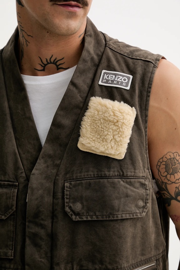 Kenzo bezrękawnik bawełniany Multipocket Gilet FE65VE0089GK.92 brązowy
