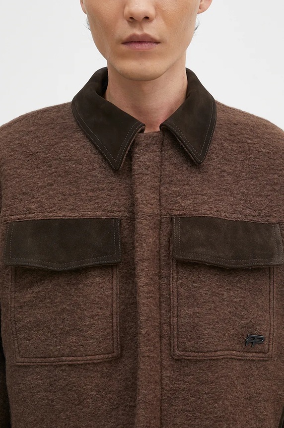 Vlněná bunda Filling Pieces Box Jacket hnědá 78614121933