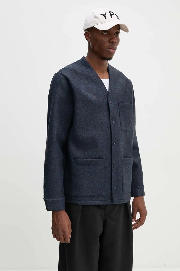 Bunda s příměsí vlny A.P.C. veste aurelien nezateplené námořnická modř PSAFU.H22200