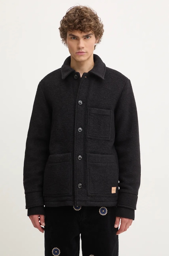A.P.C. woolen shirt jacket veste emile patch non-insulated black WVBCA.H02961