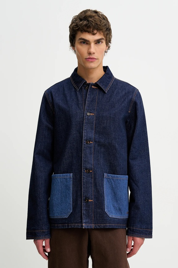 A.P.C. kurtka jeansowa Veste Anthonin bez kaptura granatowy COHDM.M02967.IAL