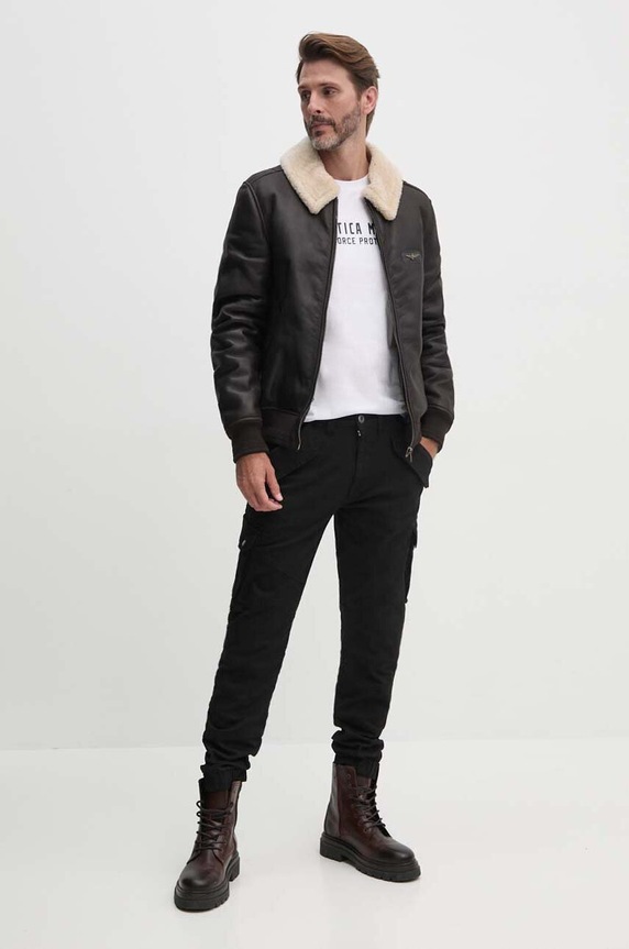 Aeronautica Militare geaca de piele PN1611763 maro AW24