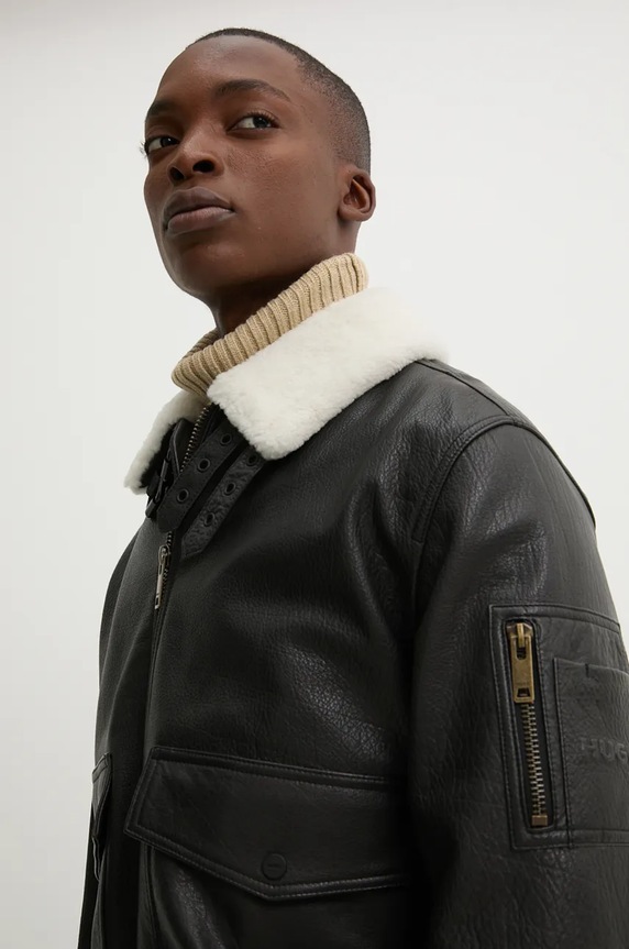 HUGO kurtka skórzana czarny 50521030