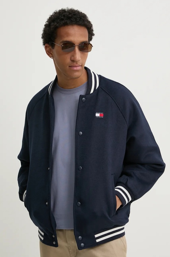 Tommy Jeans kurtka bomber z domieszką wełny przejściowe granatowy DM0DM20685