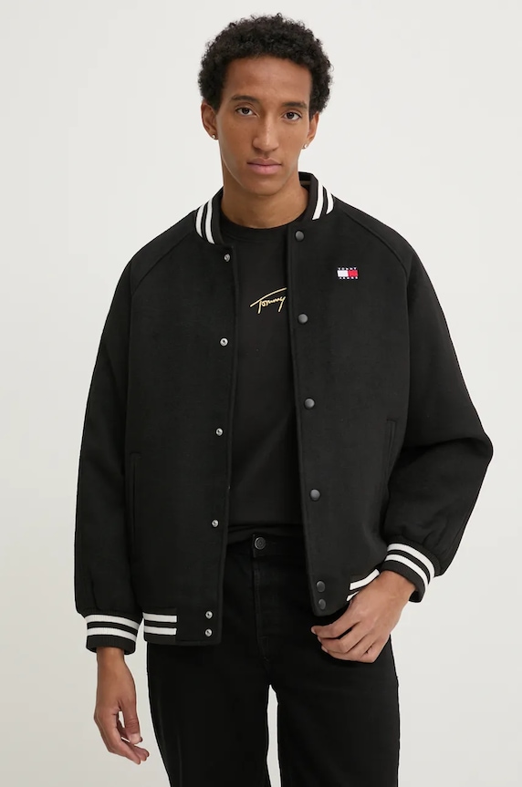Tommy Jeans kurtka bomber z domieszką wełny przejściowe czarny DM0DM20685