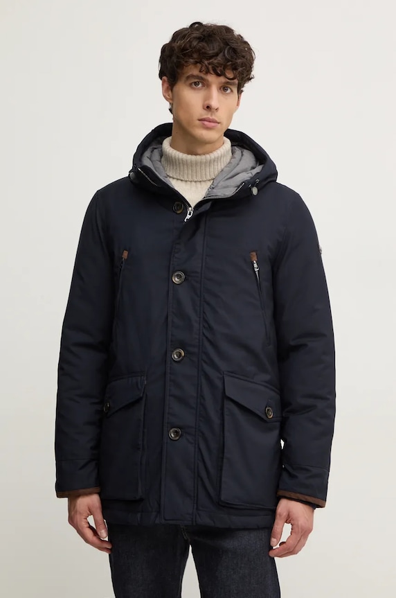 Hackett London giacca parka foderato blu navy HM403226