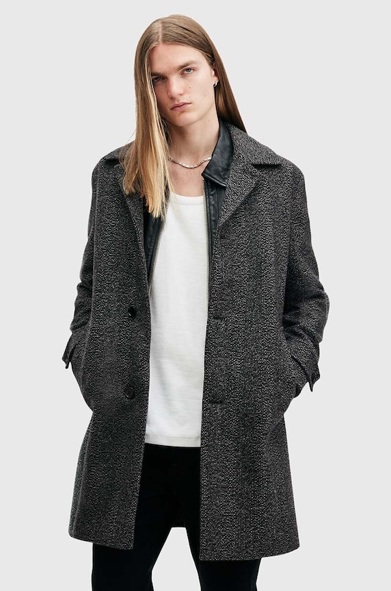 Vlněný kabát AllSaints FINCHER přechodné šedá M016OB